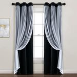 Lush Decor Sheer Grommet Curtains With Insulated Blackout Lining, Window Curtain Panels, Pair, 38"W x 84"L, Black - Curtain With Sheer Overlay, Elegant Blackout Curtains for Bedroom