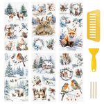 WANDIC 6 Sheets Rub On Transfer Sticker, Winter Snow Elk Sticker Decal for DIY Scrapbooking Photo Albums Furniture,15 * 30cm