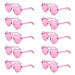 10 Pairs Pink Heart Sunglasses for Women, Rimless Heart Shaped Sunglasses Effect for Kids Party Sunglasses