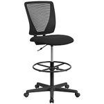 Flash Furniture GO-2100-GG Ergonomic Mid Back Mesh Drafting Chair with Black Fabric Seat and Adjustable Foot Ring, 26" D x 26.25" W x 49.25" H
