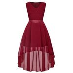 Girl Dress Sleeveless Elegant V Neck Vintage Girls Formal Bridesmaid Hi-Lo Hem Chiffon Long Party Dress