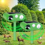 2 PCS Ultrasonic Animal Repellent Outdoor Solar Animal Repeller Waterproof with Motion Sensor & Strobe Light Alarm Sound Animal Deterrent for Cat Squirrel Raccoon Deer Fox Coyote Skunk Bird Repellent