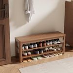 KASLANDI Wooden Shoe Rack Bench 2 Tier Shoe Organizer and Entryway Bench Height Adjustable | Stylish Shoe Bench for Entryway, Bedroom（Walnut 2 Tier,39.4"