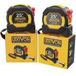 LEXIVON [2-Pack] 25Ft/7.5m DuaLock Tape Measure | 1-Inch Wide Blade with Nylon Coating, Matte Finish White & Yellow Dual Sided Rule Print | Ft/Inch/Fractions/Metric (LX-202)