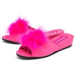 DUNLOP Ladies Womens Sexy Slippers Wedge Heel Mules Boa Feather Peep Toe Sizes 3-8 (5 UK, Fuchsia, numeric_5)