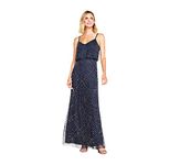 Adrianna Papell Women's Long Blouson Dress with Beading, Marine, 20