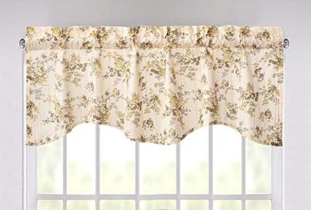 DaDa Bedding Vintage Roses Yellow Floral Window Curtain Valance - Semi Sheer Natural Lighting Botanical Cottage Farmhouse - Pale Ivory White Scalloped Tailored Edge Kitchen Decor - 18" x 52"