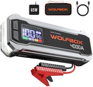 WOLFBOX 4000A Jump Starter,12V Car Battery Jump Starter with 65W Quick Charger,LED Display,24000mAh Portable Jump Starter Battery Pack(10L Gas 10L Diesel Engine) with Booster,LED Light,Jumper Cables