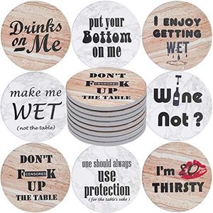 Enkore Coasters for Drinks Absorbent - Funny Sayings Coaster Set 8 Pack with Cork Backing, Ceramic Prevent Water Damage to Wooden Furniture