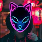 Japanese Fox Animal Mask Led Cosplay,Kitsune Cat Masks, Mask,Props For Men Women Halloween Costume (pink)