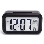 DTL Digital Alarm Clock LED Display with Temperature Big LCD Digit Display Larger LCD Backlit Display Snooze Smart Brightness Sensor for Bedroom Home Office and Travel