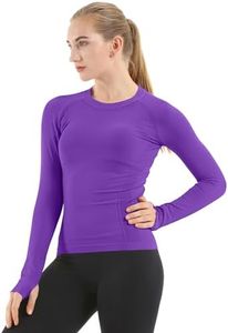 MathCat Seamless Workout Shirts for Women Long Sleeve Yoga Tops Sports Running Shirt Breathable Athletic Top Slim Fit Royal Purple