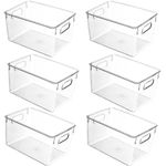 Clear Plastic Pantry Organizer Bins with Lids, 6 Pack Stackable Fridge Storage Organizers with Handle for Kitchen, Cabinet, Freezer, Under Sink, Counter, Cupboard (10.2"L x 6"W x 5.3"H)