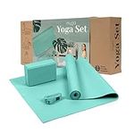 Myga Yoga Starter Set - Yoga Mat, Yoga Block Brick & Metal D-Ring Yoga Strap - Starter Kit for Beginners great for Pilates, Yoga, Stretching, Health & Fitness - Complete Home Studio Set for Gifting