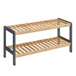 LIVIVO Bamboo Shoe Rack- Two/Three Tier Multipurpose Storage Stand Shelf Organiser - Perfect For Hallway, Entryway, Livingroom, Bedroom & Garage - (Grey/Natural, Two Tier)