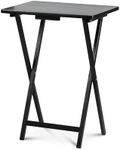 PJ Wood Multifunctional Rectangular Folding and Collapsible Solid Wood TV Tray Snack Tables with Compact Storage Rack, Set of 5, Black