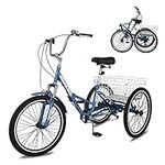 Slsy Adult Folding Tricycles, 7 Speed Folding Adult Trikes, 20 24 26 Inch 3 Wheel Bikes with Low Step-Through, Foldable Tricycle for Adults, Women, Men, Seniors.