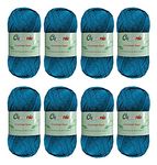 8 Skeins Crochet Knitting Yarn 70% Rayon derived from Bamboo, 30% Cotton Superfine Fingering Weight Sunny Cat Cotonnio Imported (Aegean Blue)