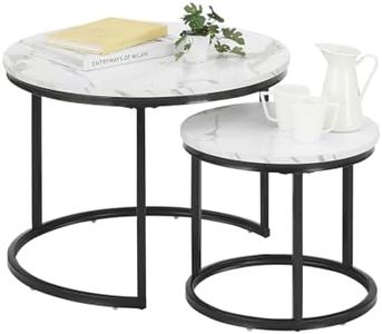 Soayone Mesa de centro redonda negra, mesa de centro blanca con estructura de metal negro, mesa de café, mesa de café, mesa de café con aspecto de mármol, mesa de café, mesa pequeña, 60 x 60 x 45 y 40