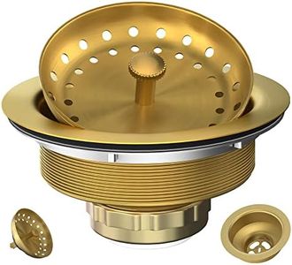 Kitchen Sink Drain Gold Sink Drain Strainer with Fixed Post 3-1/2 Inch Kitchen Drain Assembly with Strainer Basket and Drain Stopper for Standard Kitchen Sink Stainless Steel Brushed Gold