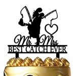 ximoogoooz Funny Fishing Wedding Cake Topper - Best Catch Ever - Groom Hugging Bride Fishing Couple Cake Topper, Mr&Mrs Wedding Cake Topper (Fishing Couple)