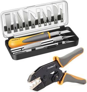 Mulwark Wire Crimping Tool – Professional Ratcheting Crimper for Heat Shrink Connectors and MulWark 16-Piece Precision Hobby Knife Set - Exacto Knife Set for Modeling