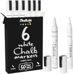 White Liquid Chalk Pens - White Dry Erase Chalk Markers for Blackboard, Chalkboard Signs, Windows, Glass, Bistro | Variety Pack of 6 - (3X) 3mm Fine Tip & (3X) 6mm Bold Size Ink Marker