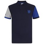 Chelsea FC Official Football Gift Mens Contrast Sleeve Polo Shirt Navy Large