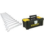 Stanley Chrome Vanadium Steel Combination Spanner with Essential Tool Box with Metal Latch - (12.5-Inches) Set Pack of 12