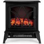 NETTA Electric Fireplace Stove Heater 2000W with Fire Flame Effect, 2 Heat Settings, Adjustable Thermostat, Freestanding Portable Electric Log Wood Burner Effect - Black