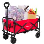 NEBICALS Grocery Wagon Cart with Wheels Foldable Apartment, Small Wagons Carts Foldable Push, Shopping Carts for Groceries, Collapsible Wagon Fold Up Wagon for Garden Little Mini Wagon lightweight Red