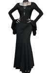 XKBHYD Womens Gothic Maxi Dresses V-Neck Vintage Slim Vampire Dress Dark Grunge Flare Long Sleeve Evening Long Dresses Black