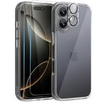 Mootobo for iPhone 16 Plus Case, 4 in 1 Phone Case with 2*Screen Protector + 1*Lens Protector, 10FT Military Grade Drop Protection Case with Anti-Fingerprint Matte Back 6.7 inch - Clear