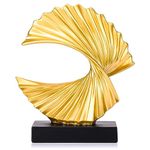 Gold Wave Resin Statue Modern Abstract Fan Desk Sculpture, Table Ornaments for Home Bedroom Living Room Garden Office Abstract Home Decor Accents