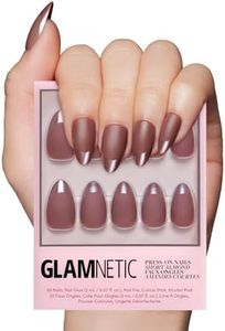 Glamnetic Press On Nails - Terra | Short Almond Dark Brown Fake Nails with Glossy French Tips in a Matte Finish, Salon Quality, 15 Sizes - 30 Nail Kit with Glue