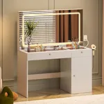 YITAHOME Large Vanity Desk with Mirror & Light, 5 Drawer & 3 Level Storage Dresser, 3 Lighting Modes Adjustable Brightness, Bedroom Dressing Table, White, 47.2" W x 17.7" D