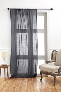 Solino Home 100% Pure Linen Sheer Curtain 63 Inches Long – European Flax Window Sheer Charcoal Curtain Panel 52 x 63 Inch – Light Filtering Rod Pocket Curtain for Bedroom, Living Room