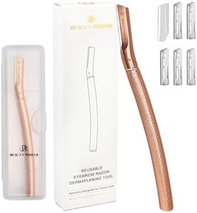 Beauty Power Eyebrow Razor with 6 Blades & Travel Case – Face Razors for Women & Men, Eyebrow Trimmer Shaper with Precision Cover, Facial Shaver & Dermaplaning Tool for Smooth Skin (Rose Gold)