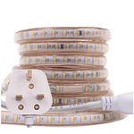 GQL 5m LED Strip AC 220V 240V IP65 Waterproof 3014 SMD 120LEDs/m Commercial Rope Light, Warm White Ribbon for Home Kitchen Cabinets Ceiling Garden Decoration UK Plug