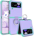 GUAGUA Compatible with Samsung Galaxy Z Flip 3 Case 5G 6.7 Inch Hybrid 2 in 1 Hard PC Soft TPU Heavy Duty Rugged Shockproof Full-Body Protective Phone Cover for Samsung Z Flip3, Purple/Mint