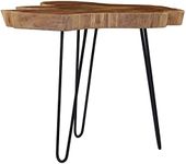 'vidaXL - Round Industrial-Style Coffee Table, Made of Fine Sanded Teak Wood, with Steel Legs & Live Edge, Brown, 60-70cm Diameter x 45cm Height