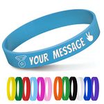 Personalized Silicone Wristbands Bulk with Text Message Custom Rubber Bracelets Customized Rubber Band Bracelets for Events, Motivation,Fundraisers, Awareness,Blue