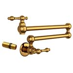 KATAIS Pot Filler Faucet Polished Gold Wall Mounted, Folding Stretchable, Double Joint Swing Arm Pot Filler Brass Rotatable Kitchen Pot Faucet