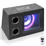 Pyle 8" Single Series Vented Subwoofer Enclosure for Car Audio - High Powered Sub Woofer Speaker with a 8 Inch Silver Paper Cone and Built-in Illuminating LED Lights - 400 Watt Max Power