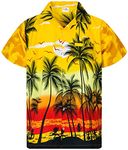 King Kameha Men's Beach-Shirt Short-Sleeve Casual-Button-Down Hawaii-Vacation, Beach, Yellow, XL