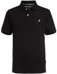 NAUTICA Boys' Short Sleeve Anchor Polo, Button Closure, Soft & Comfortable, Pique Fabric, Black