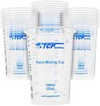 TCP Global 32 Ounce (1000ml) Disposable Flexible Clear Graduated Plastic Mixing Cups - Box of 25 Cups - Use for Paint, Resin, Epoxy, Art, Kitchen, Cooking, Baking - Measuring Ratios 2-1, 3-1, 4-1, ML