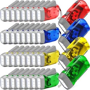Treela 36 Pcs Hand Crank Flashlight Bulk Wind up Flashlight No Battery Manual Powered Flashlight Lumen 3 LED Powered Charging Torch for Camping Emergency Survival Christmas(Yellow, Green, Blue, Red)