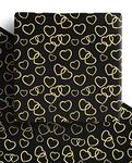 4 x Eco Gold Heart Wrapping Paper Sheet 70cm x 50cm - Premium Recyclable Gold and Black Gift Wrap Perfect for Valentines Day, Anniversary, Wedding and more