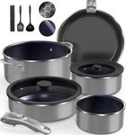 DUXANO Ceramic Pots and Pans Set Non Stick, 2026 Upgraded Hybrid Frypan, 1.5&2 QT Saucepans with Lid, Oil-less Cooking, PFAS Free Non Toxic, Induction Ready,Oven&Dishwasher Safe,Removable Handle,12PC